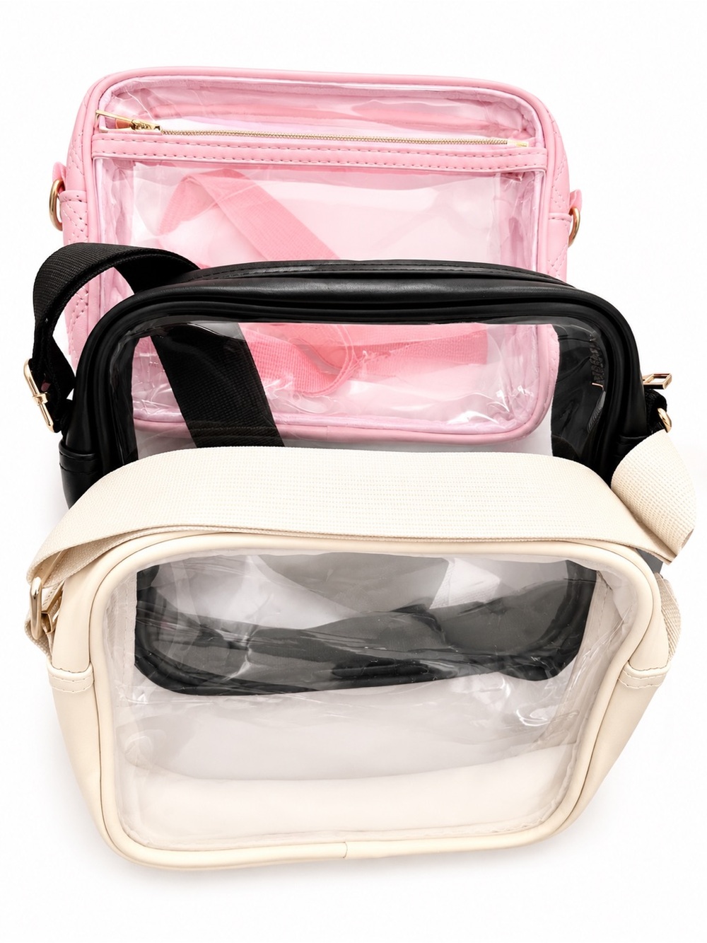 Clear Stadium/Festival Crossbody Bag in Pink, Black, or Cream Panels